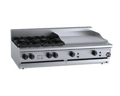 B+S Black BT-SB4-GRP6BM Gas Combination Four Open Burners & 600mm Grill Plate - Bench Mounted