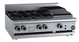 B+S Black BT-SB4-CBR3BM Gas Combination Four Open Burners & 300mm Char ...